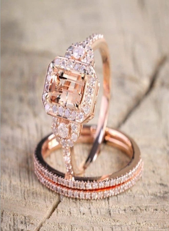 LRGKMCWTOB Fashion Elegant Women Gorgeous 18K Rose Gold Filled Morganite Ring Engagement Bridal Women Jewelry Set Size 6-10 (US 6) - Image 2